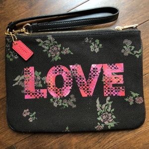 Coach Large Black Floral Jason Naylor Galle LOVE Wristlet